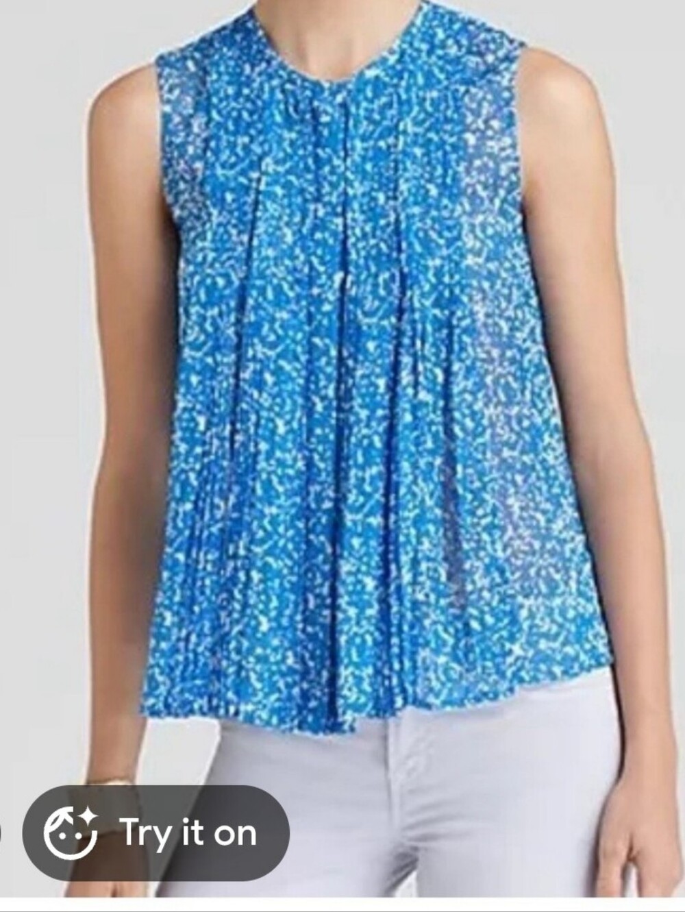 DVF Diane Von Furstenberg Blue Sleeveless Silk Pleated Blouse